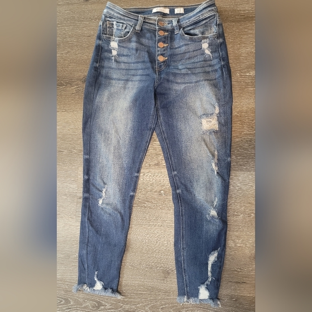KanCan Signature Mid‎ Rise Ankle Skinny Distressed Hem Jeans Button Fly 28